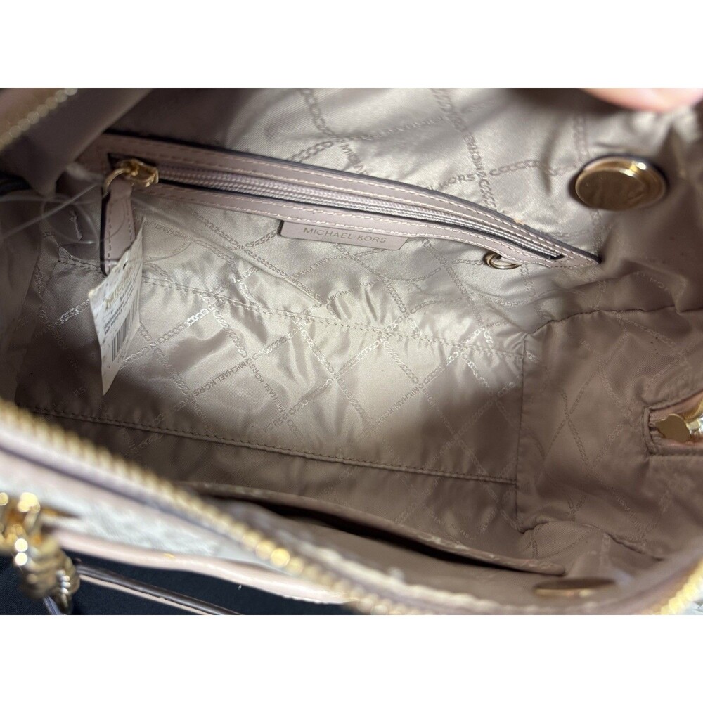 MICHAEL KORS BLAIRE VANILLA PINK LOGO GOLD CHAIN MED DUFFLE SATCHEL BAG *READ*** - Picture 10 of 13